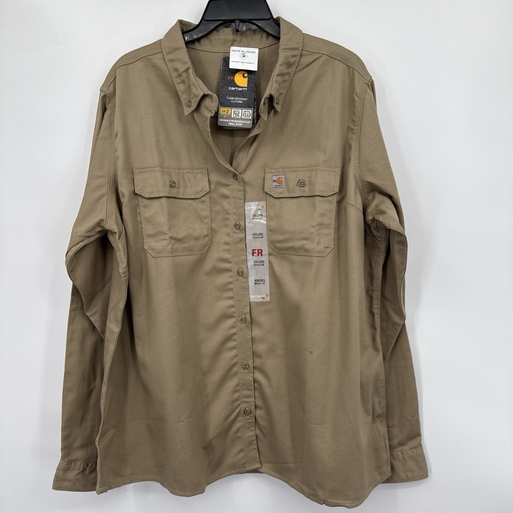NWT Women's Khaki Carhartt Flame Resistant CAT 2 Long Sleeve Shirt Size 2XL. - Picture 8 of 10